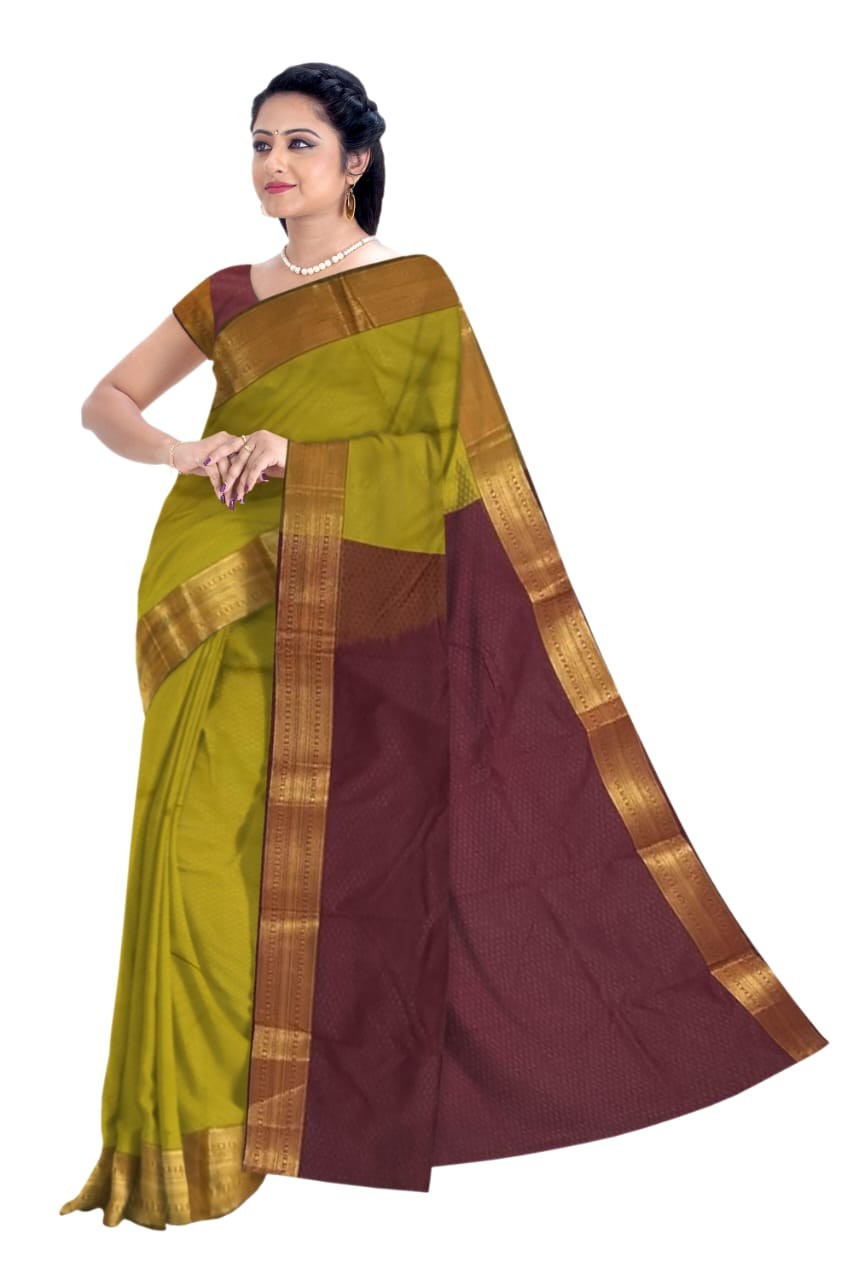 WOMEN'S PURE COTTON SAREE WITH UNSTITCHED BLOUSE YELLOW COLOUR