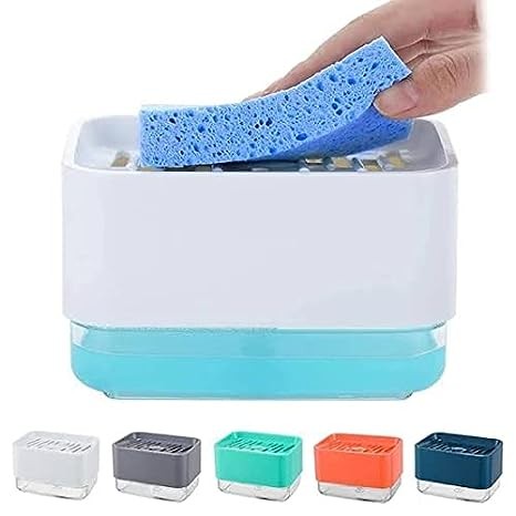 Liquid Soap Dispenser with Sponge Holder for Kitchen Sink, 2-in-1 with Hollow Design Pump Dispenser Dish wash Top Sink Dispenser Instant Refill Durable and Rustproof (3 in 1 Soap Dispenser)