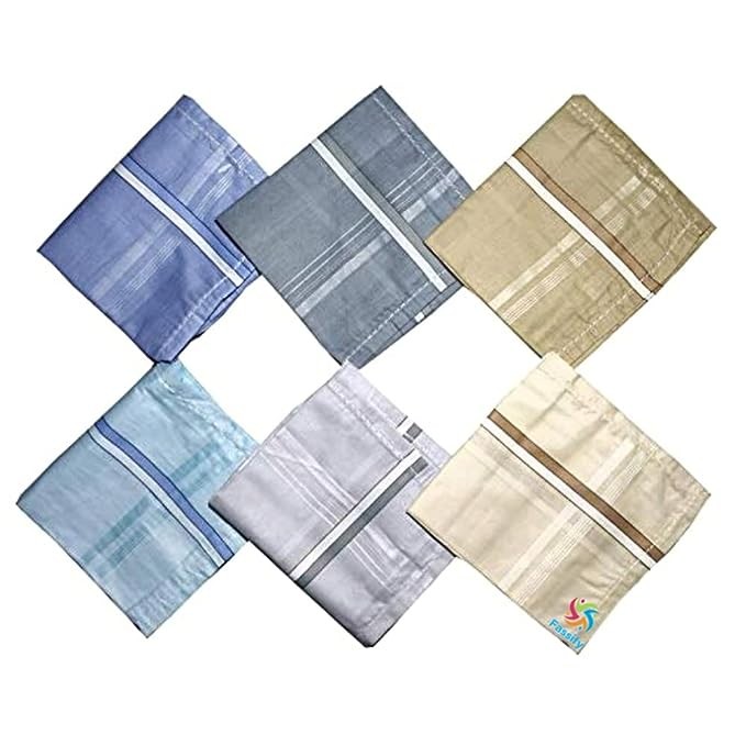 Fassify® brings you 100% Cotton Silky soft Handkerchiefs for Men| Soft Handfeel |Ultra Compact (Pack of 6) (LT-COLOR-DK-OUTLINE)