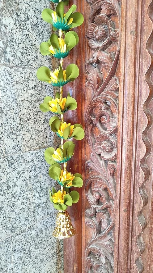 AREMBI Artificial Yellow Flowers Door Toran, Double Line Garland Hanging Decoration, Set of 1