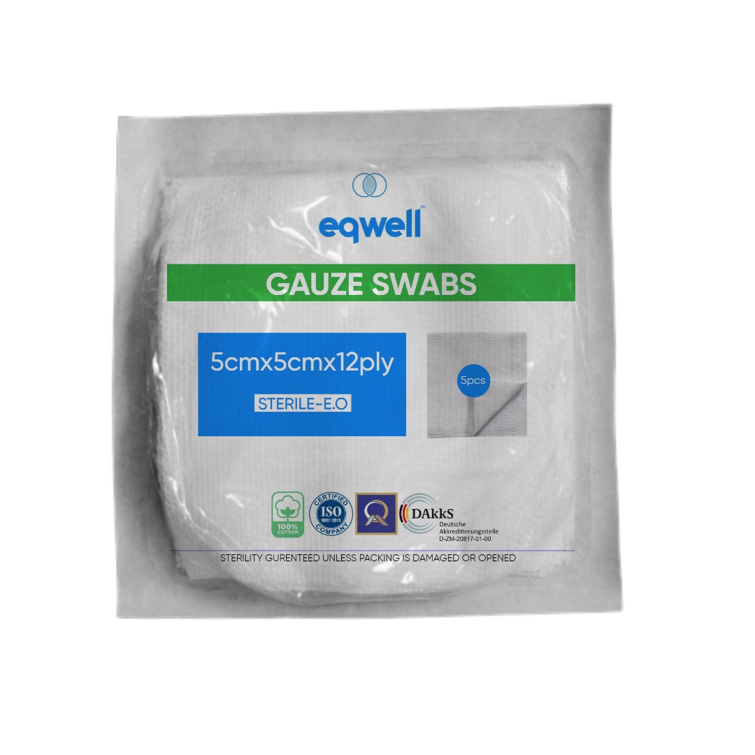 eqwell absorbent gauze swabs Sterile 5cmx5cmx12ply (5pcs/pkt)  Pack of 10