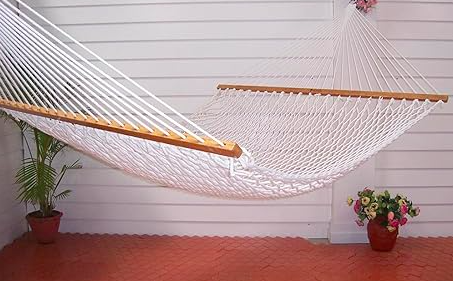 Polyester Hammock (White) 100% Polyester 7mm Rope 3ply Braided/ Hardwood bars, Double person hammock