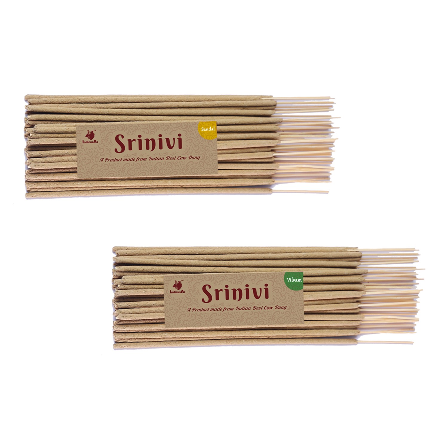 Srinivi Agarbattis - Made up of desi cow dung|Pack of 2|Each pack consists of 35 sticks|Fragrance – Sandal, Vilvam.