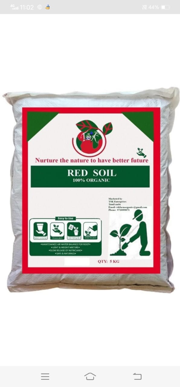 TSK Enterprises - Pure Organic Panrutti Red Soil - 5 Kg | Well Drained and aerated Soil for Fruits, Vegetables and Plants | Organic Soil for Plants.