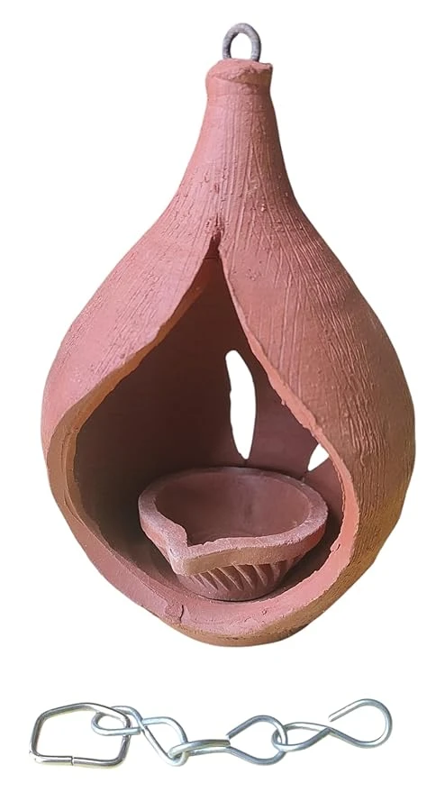 Terracotta Coconut Shell Hanging Diya, Traditional Festival Decor, Single Pack