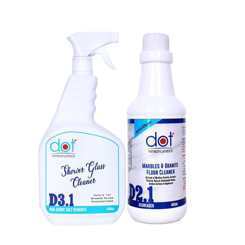 DOT Shower Glass Cleaner For Bathroom 800ml - Combo Pack for existing happy customers (SG + Marble Cleaner)