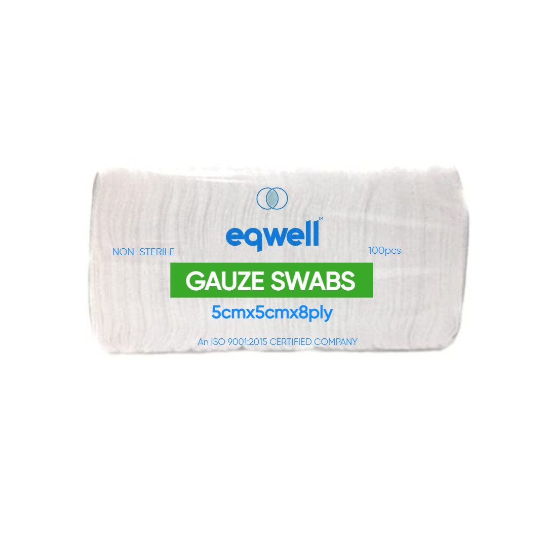eqwell 5cmx5cmx8ply-100pcs/pack absorbent gauze swabs Non-Sterile– Pack of 1
