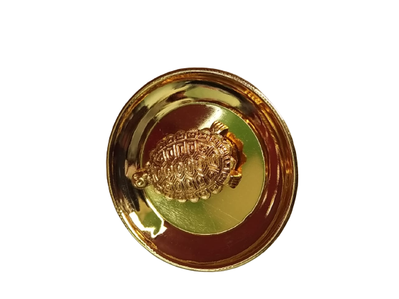 Vastu Tortoise/Turtle with 2.25 Inch Diameter Gold Plated with 1.5 Inch Water Plate Aamai Thattu