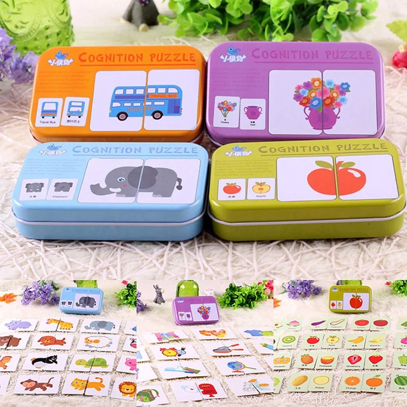 Cognition puzzle - Baby Kids Cognition Puzzles Toys Cartoon Vehicle,Animal,Fruit Pair Matching Game Cognitive Puzzle Card for Children Education