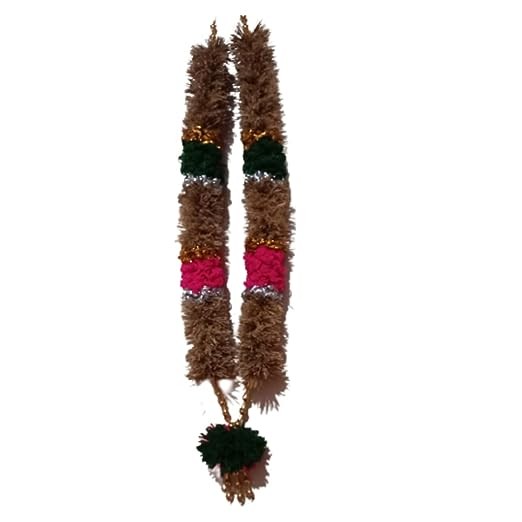 NAGARI Vetiver Andal Malai 3-feet (Pink & Green, Silver & Gold Jari decorative with fine Golden beads and Flowers)