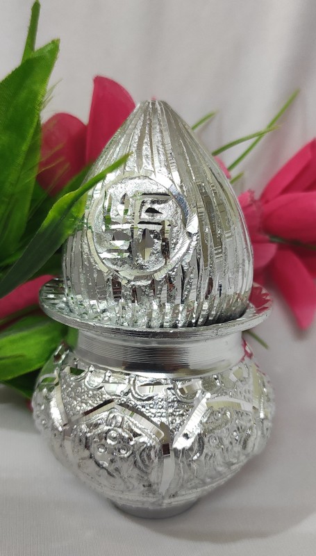 White Metal German Silver Ganesh Kalash and Coconut for Pooja Home and Temple / Lota Pitcher and Nariyal