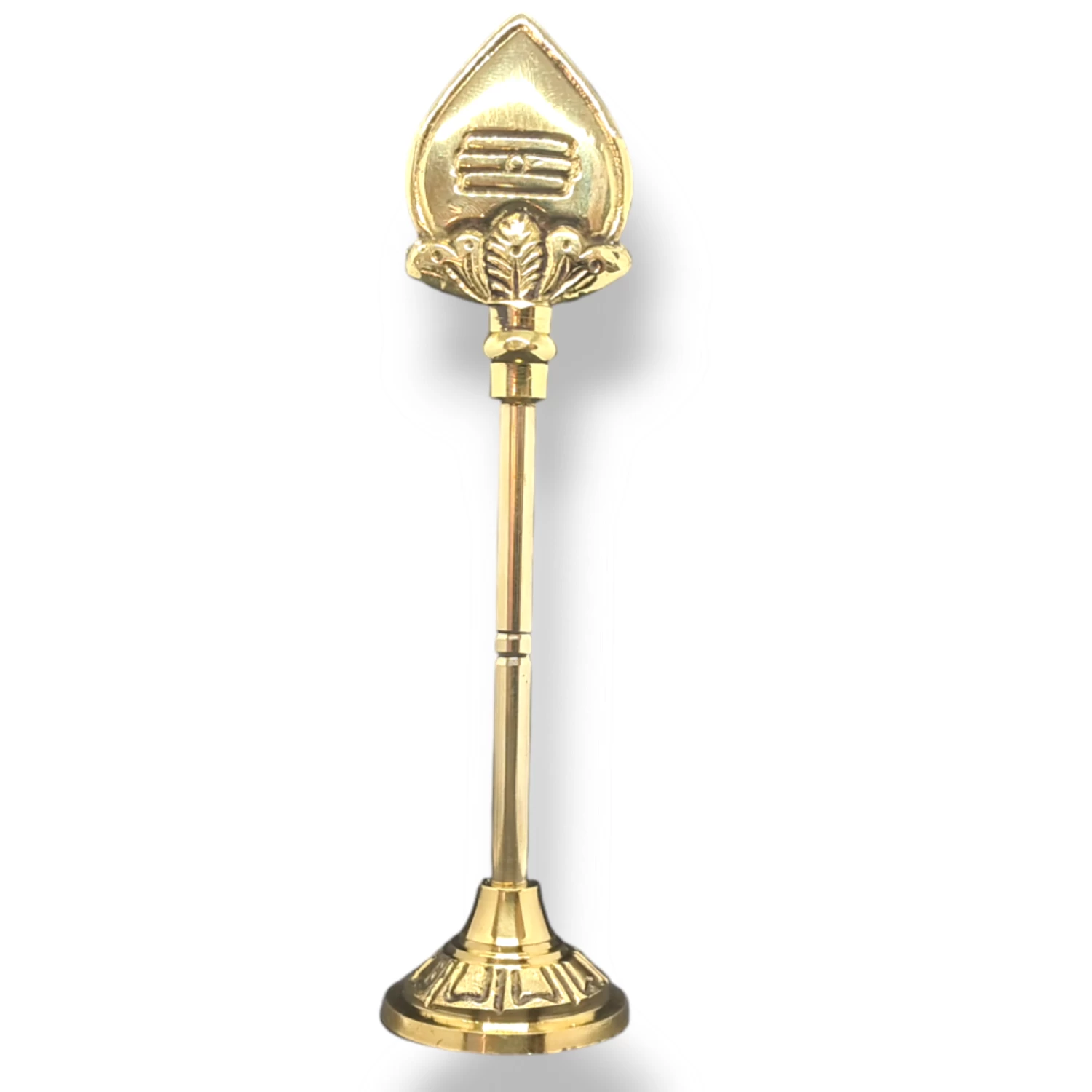 Golden Brass Murugan Vel for Pooja Room Sacred Symbol of Protection and Victory with the height of 6 inches.