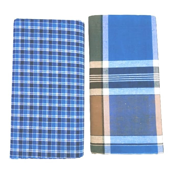 100% Pure Cotton Multicolor Premium Modern Lungies for Men (Size 2.25 Meters) Pack of 2 pcs. (BROWN/BLUEMINICK)