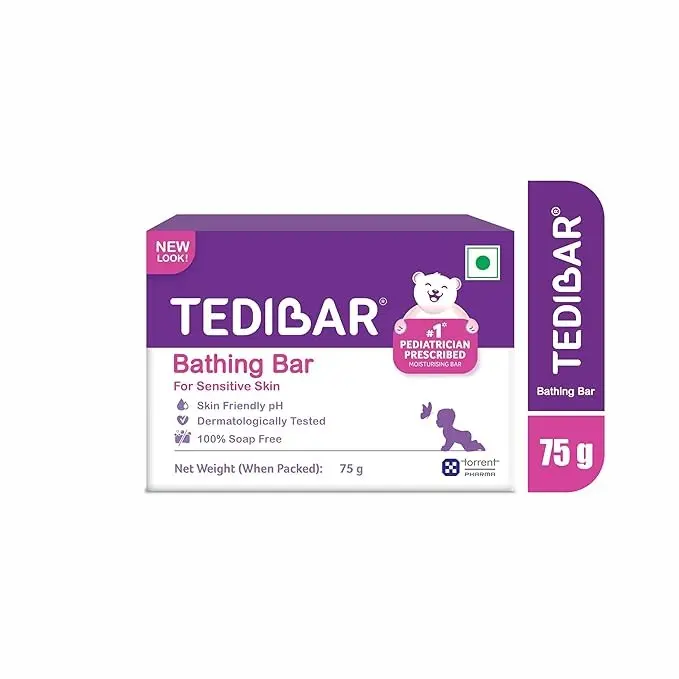 Tedibar Moisturising Baby Bathing Bar 75g (Pack of 2) with Skin Friendly PH | 100% Soap Free|Dermatologically Tested and No. 1* Pediatrician Prescribed Moisturising Bar - By Torrent Pharma