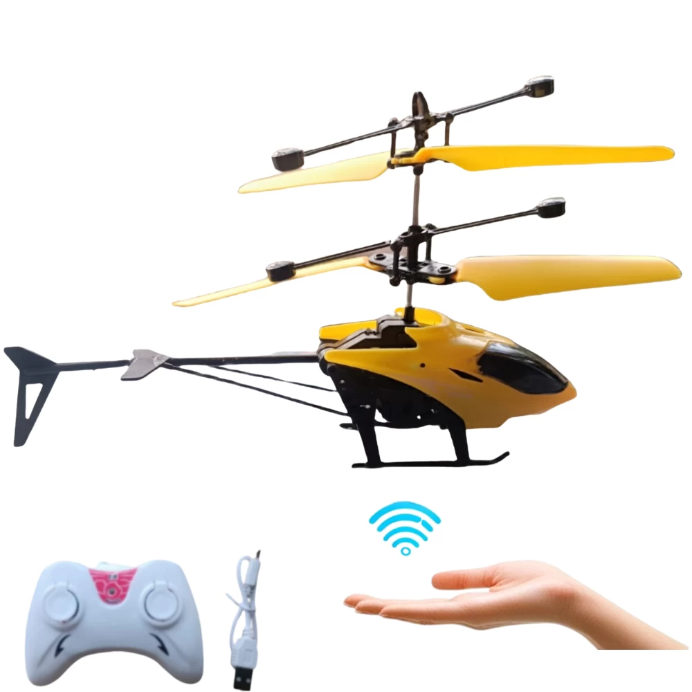 Helicopter with Hand  Sensor, Flying Remote Control Helicopter , Charging Helicopter with 3D Light & Safety Sensor for Kids Age 4+ Years I Pack of 1 (Yellow)