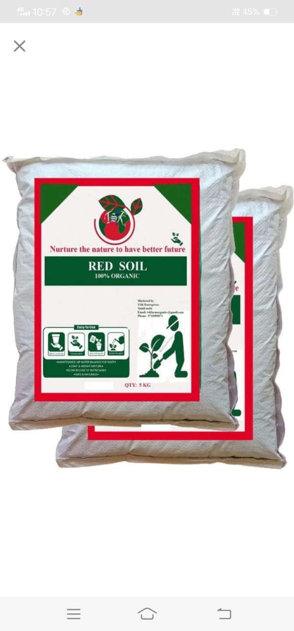 TSK Enterprises - Pure Organic Panrutti Red Soil - 10 Kg | Well Drained and aerated Soil for Fruits, Vegetables and Plants | Organic Soil for Plants.