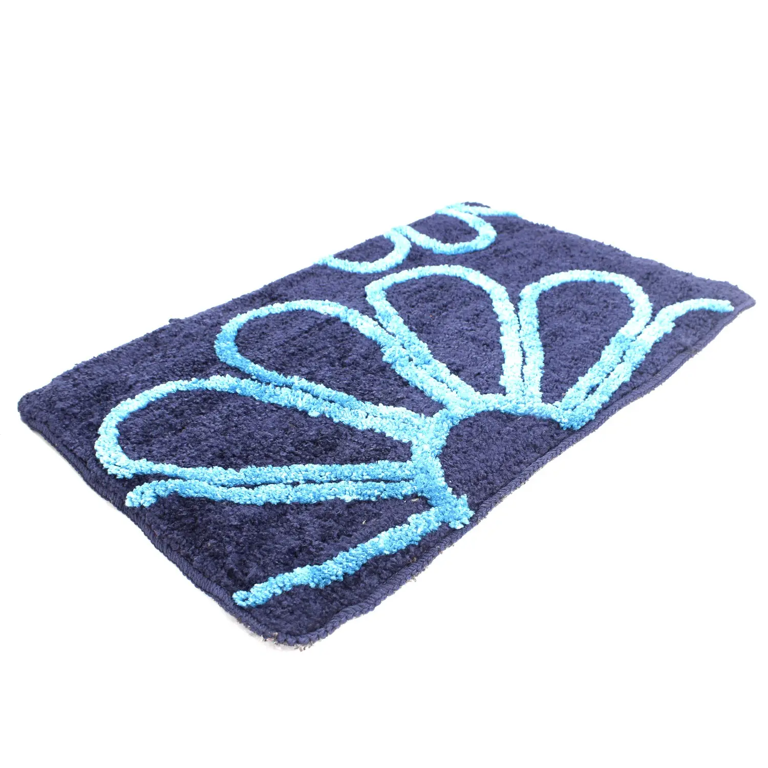 Door Mat Anti-Slip Living Room Bathroom Quick Drying Absorbent Mat for Home and Kitchen | Size (60cm x 40cm) | Flower Design | Blue Color