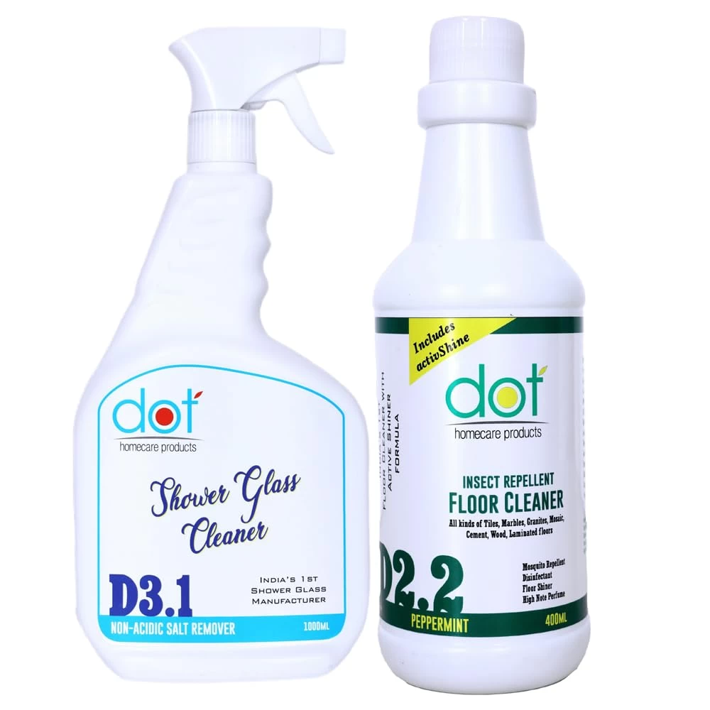 DOT Shower Glass Cleaner For Bathroom 800ml, Peppermint Floor Cleaner- Mosquito Repellent 400ml