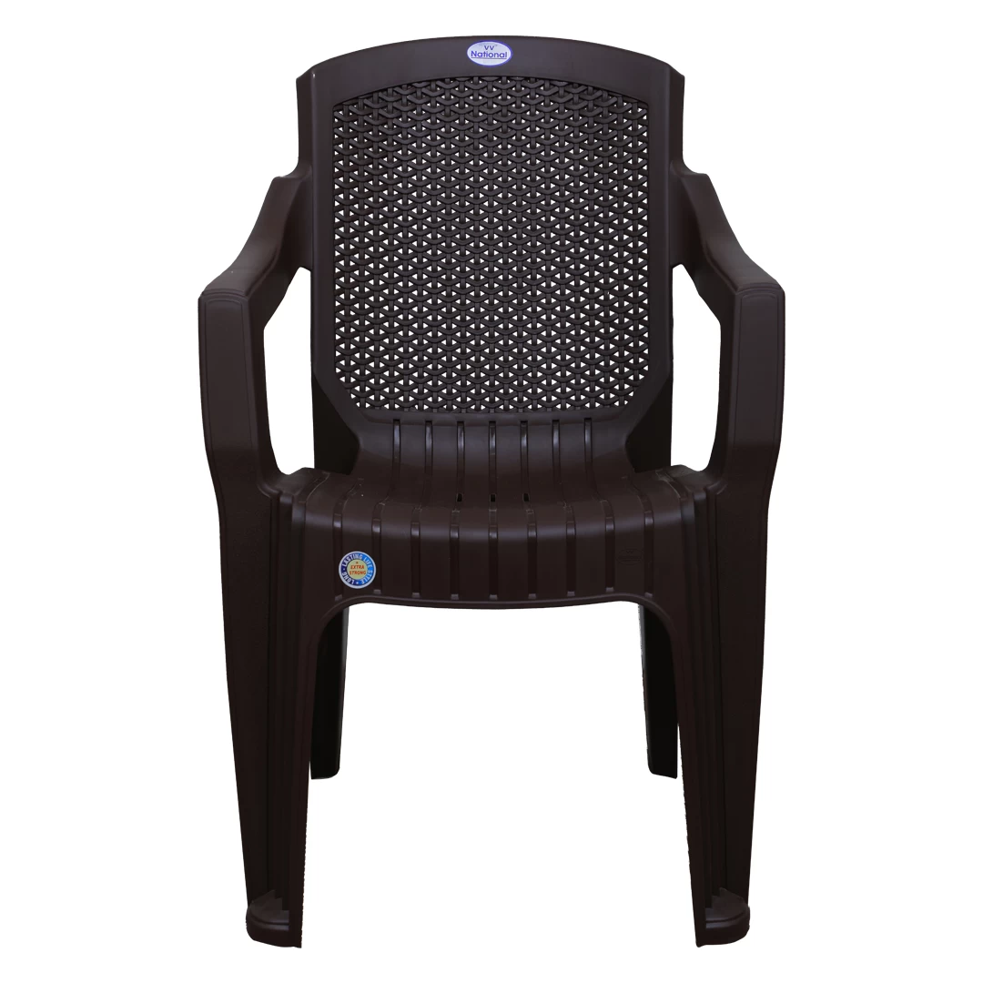 VV National Vision Brown Plastic Chair | Ergonomic & Durable with Airflow Backrest