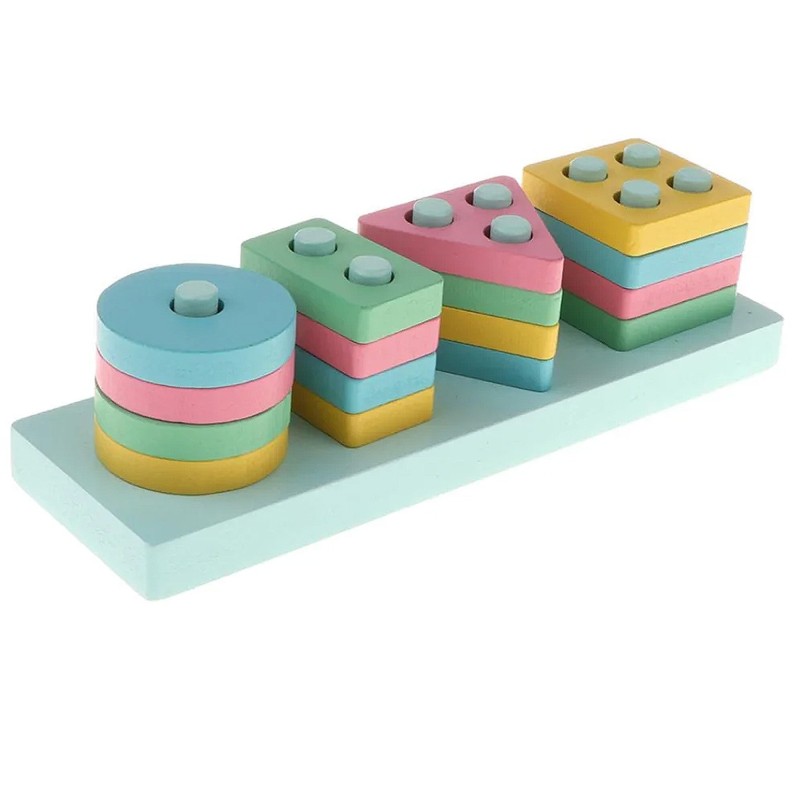 Shape sorter pastel color - Trendy Wooden Stacking Toys Set, Shape Color Sorter Stacking & Nesting Blocks Board with Rectangle Base Toy for Kids Baby
