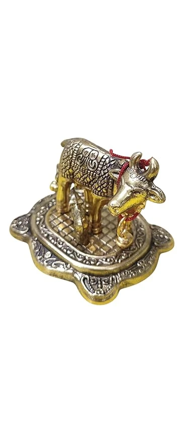 AREMBI Kamdhenu Cow and Calf Metal Statue, Religious Idol, Good Luck-Kamdhenu Cow Idol- 7cm, Gold