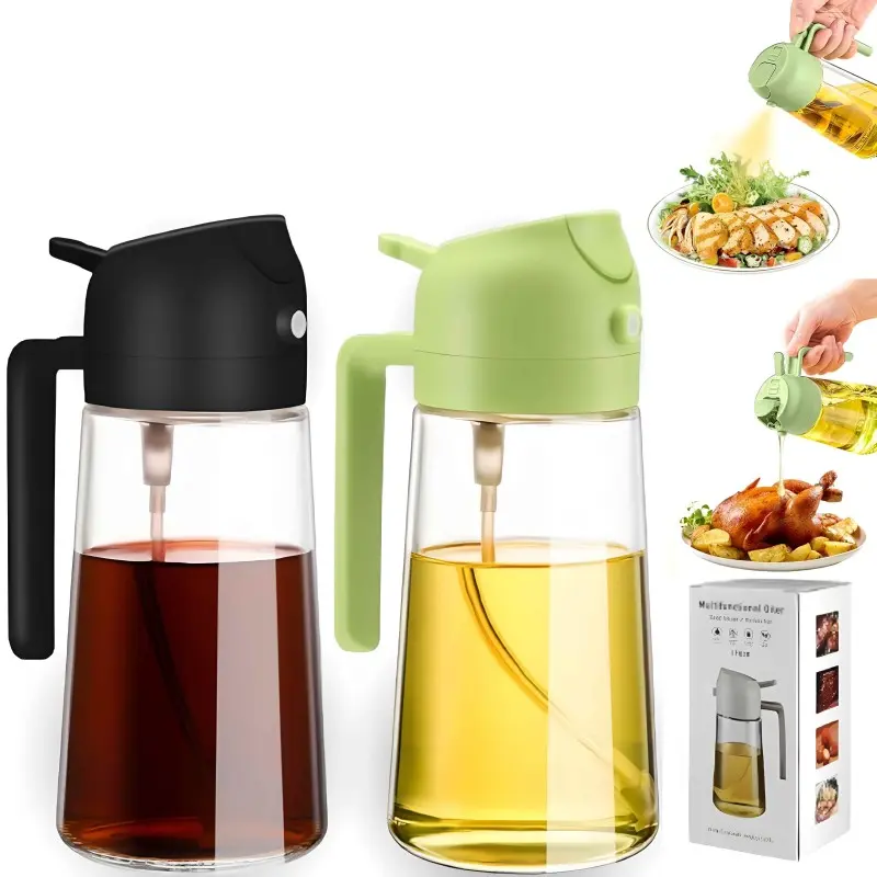 (Pack-1) Oil Sprayer, 2 In 1 Olive Oil Dispenser & Oil Sprayer Glass bottle For Kitchen, Premium Oil Dispenser of (500ml) & Oil Pourer, Oil Spray bottle for Air Fryer, Salad ,BBQ ,Roasting (Pack-1)