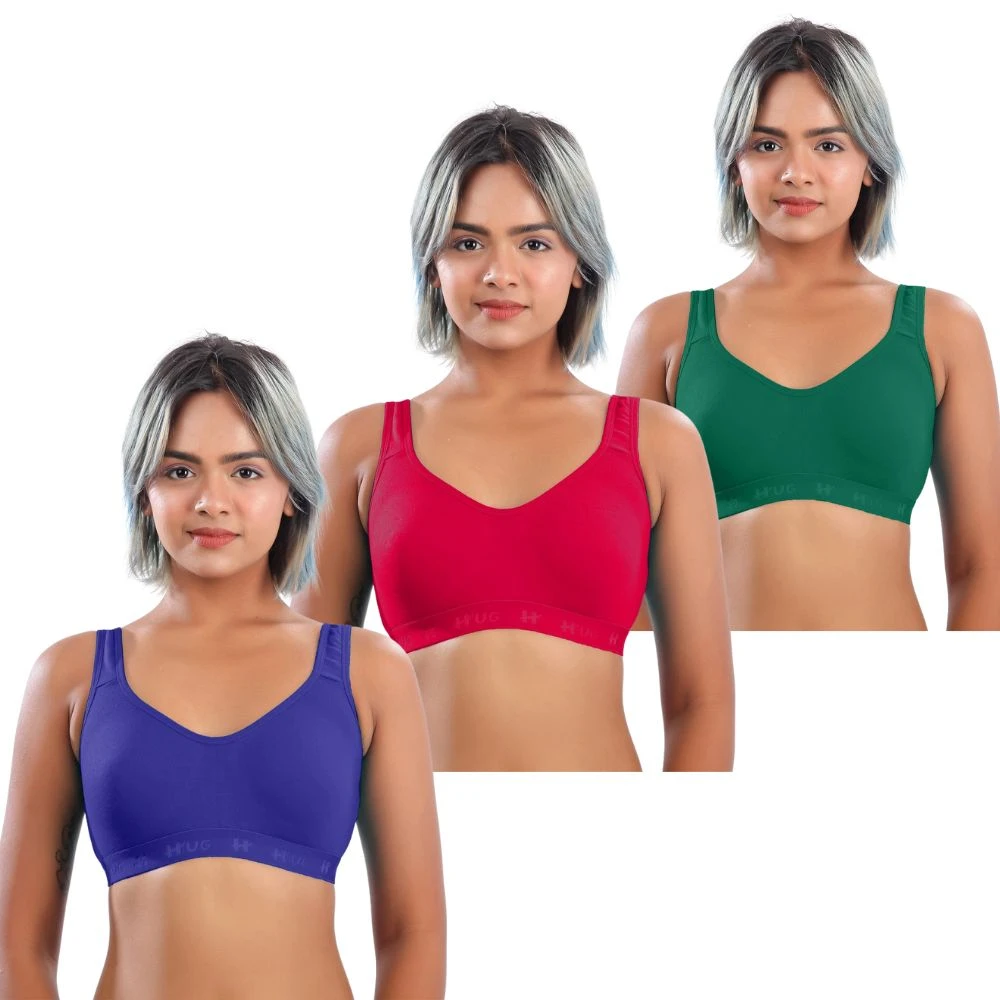 Women's Sports Bra | Full Coverage Non-Wired Non-Padded Bra | Comfortable Gym & Yoga Activewear (Pack of 3)