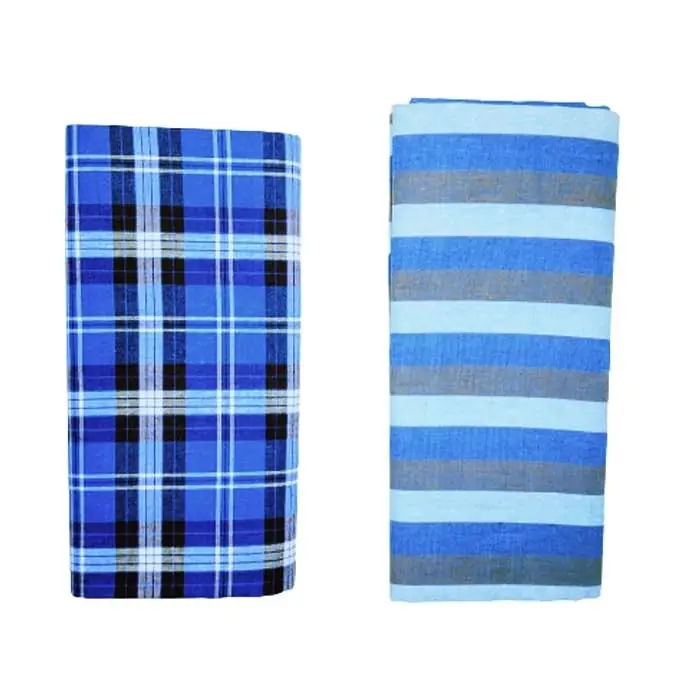 100% Pure Cotton Multicolor Premium Modern Lungies for Men (Size 2.25 Meters) Pack of 2 pcs. (STRIPE/BLUEMDMCK)