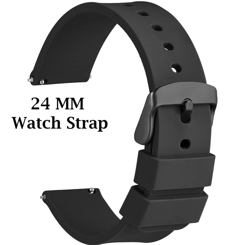 SKARSH Soft Silicone 24mm Watch Band, Quick Release Watch Strap with Stainless Steel Black Buckle