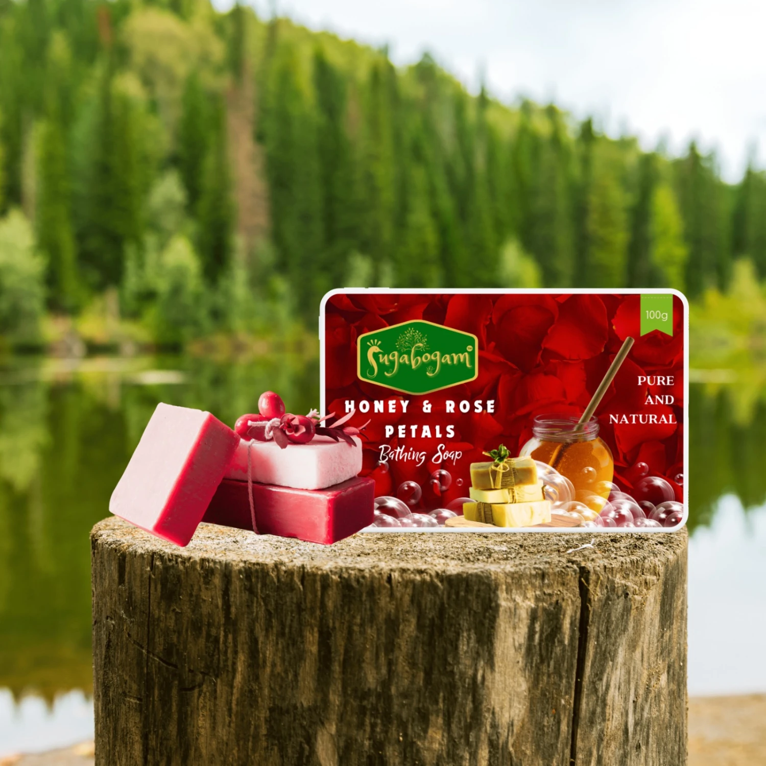 Honey & Rose Petals Soap - 100g - Pack of 4