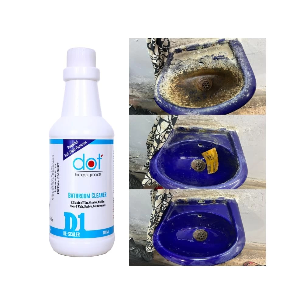 DOT Bathroom Tiles Cleaner Descaler, 400ml, Remove heavy salt stains, hard water marks, lime scale, calcium, soap scum, mold, rust and fungus on Walls, Floors -Strong Acid with ZERO FUMES & SMELL