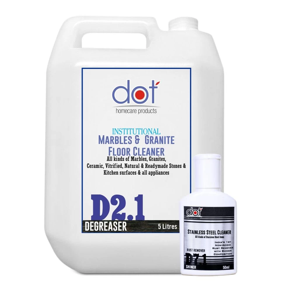 DOT Marbles, Granite Floor Cleaner 5 Litres | Degreaser | Indian and Imported floorings, fiberglass sinks, kitchen surfaces, heavy oil stain remover, Stainless Steel Rust Remover 50ml