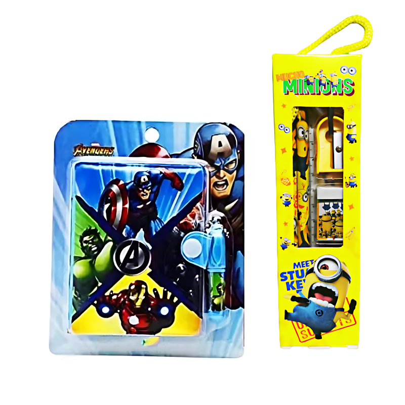 ECOMMZ  Avenger Theme Small Pocket Diary with Small Pen for Kids Blue + Minions Stationary Set for Kids - Return Gifts Stationary Kit for Boys(Combo Pack)
