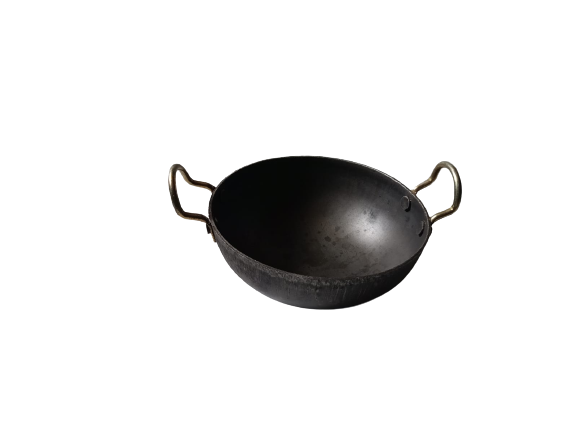 Simsnura Household Iron Black Kadhai with Double Side metal Handle Traditional Pure Iron Kadai Heavy Base Round Bottom Small Size (6.2 inches)