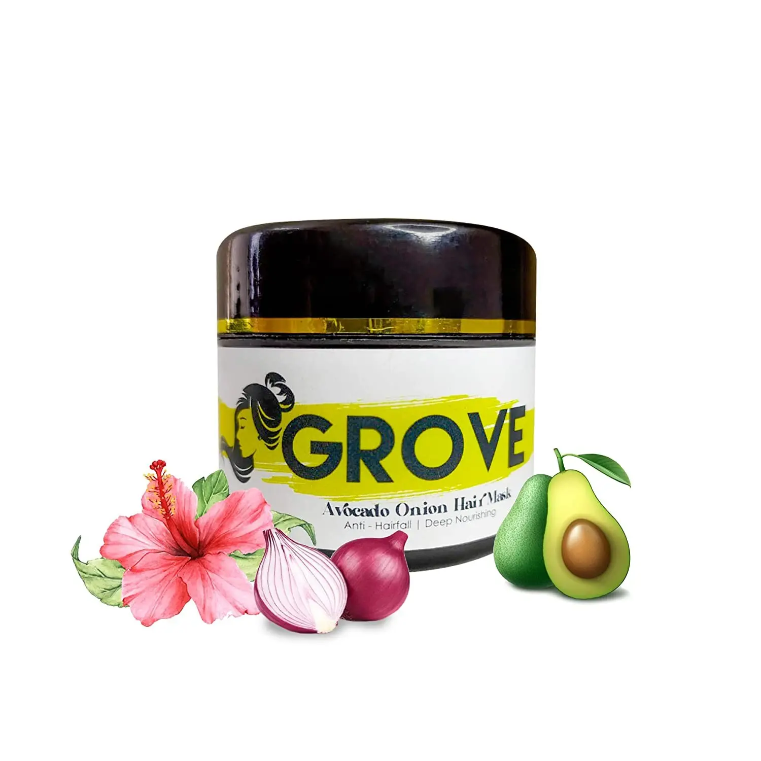 Grove Avocado Onion Hair Mask| Enriched with Argan, Hibiscus & Aleo Vera Oil For Dry & Frizzy Hair