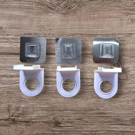 AREMBI Wall Mounted Adhesive Hooks for Shampoo Bottles, Body Wash Storage, Power Socket Hanger, Multi Color, Pack of 3