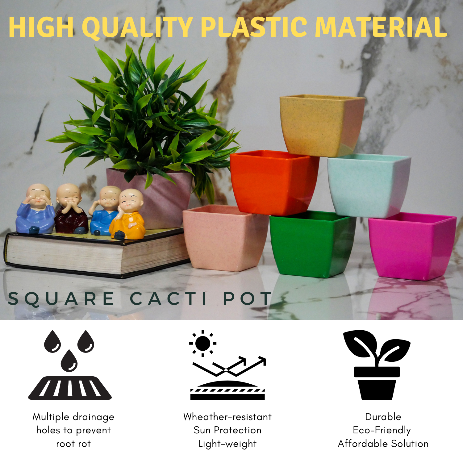 Platora - Cactus Pots(Set of 10pcs, Multi-color) for Home Decor