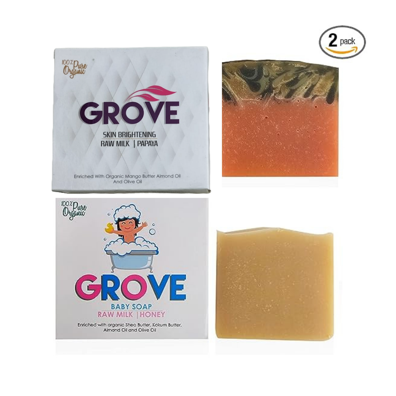 Grove Handmade Soaps Combo - Kids & Skin Brightening |Reduce Dark Spots & Tan(Pack Of 2)