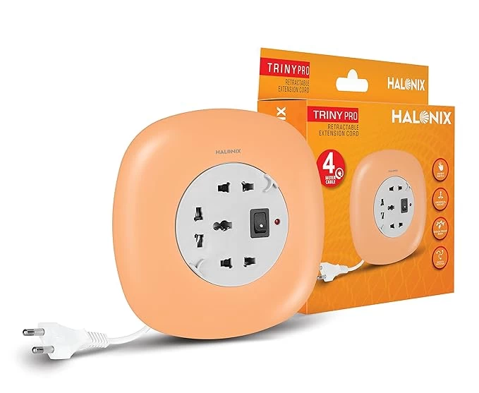 Halonix Triny Retractable Extension Cord with Universal Socket, Shock Proof Body,Led Indicator, 4 Meter Cord