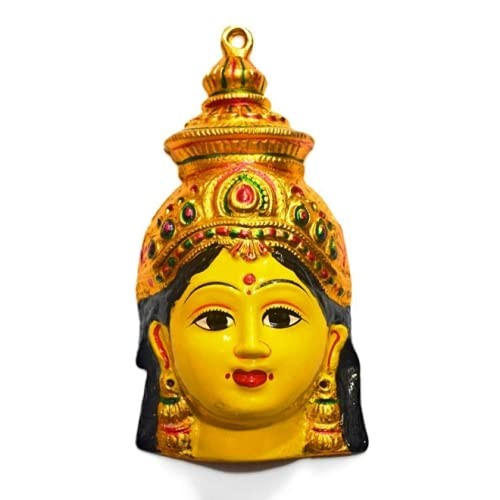 Yellow Face 6" Inches Varalakshmi Face Amman Face or Pooja -6" x 3.5"