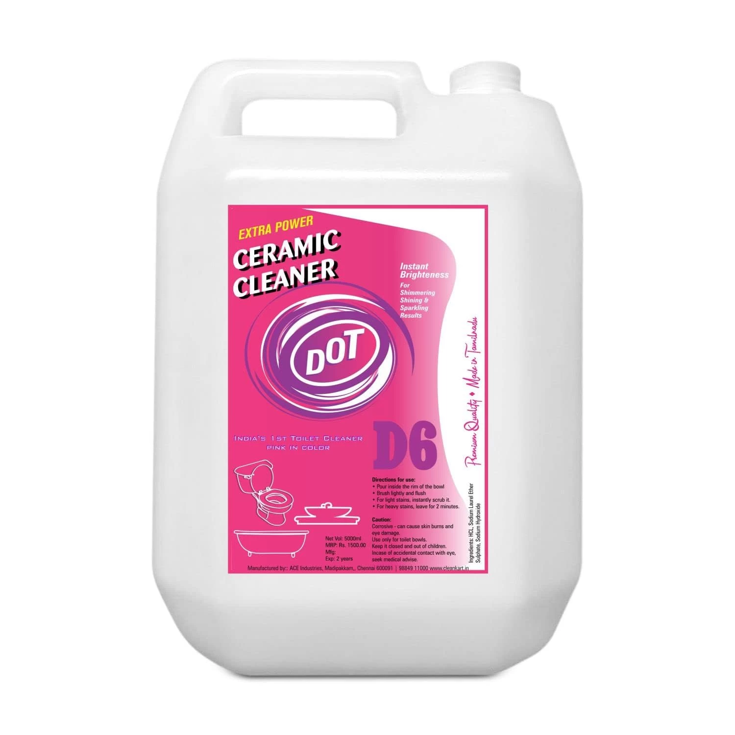 DOT Ceramic Cleaner 5 Litres | Instant Brightener | India's 1st bathroom cleaner pink in color | STOP calling it as Toilet Cleaner