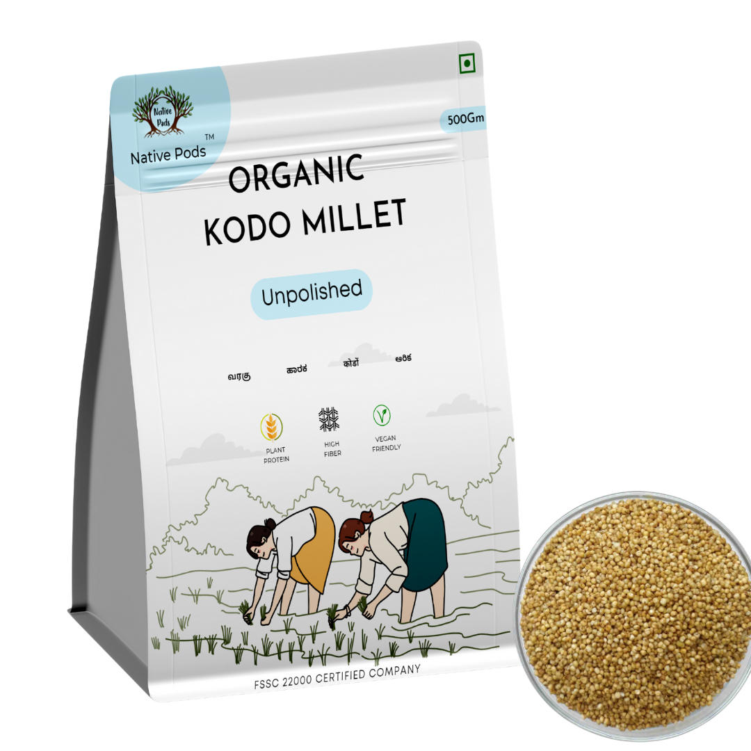 Native Pods Kodo Millet Unpolished 500gm- Varagu, Harka,Arikelu - Natural & Organic - Gluten free and Wholesome Grain without Additives