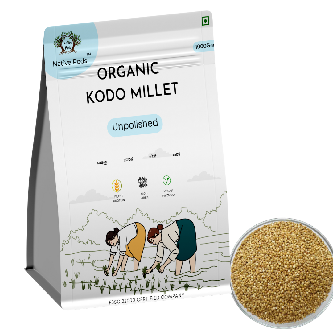 Native Pods Kodo Millet Unpolished 1Kg- Varagu, Harka,Arikelu - Natural & Organic - Gluten free and Wholesome Grain without Additives