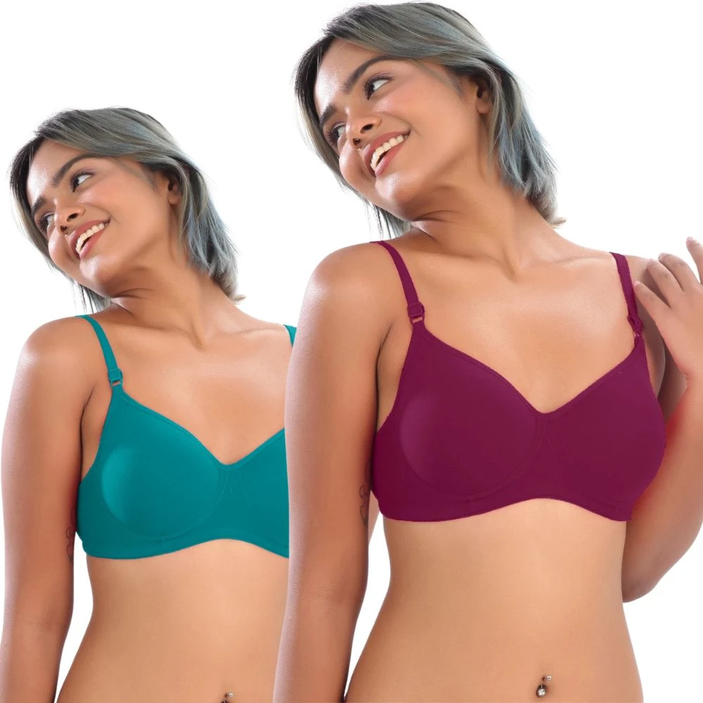 Cotton Padded Bra for Women | Full Coverage Wire-Free T-Shirt Bra | Comfortable & Breathable | Pack of 2