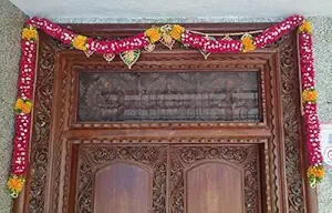 AREMBI Artificial Flowers Door Toran, Red, Yellow and White Garland Hangings, Double Line Decoration Set for Home Office, 1 Piece