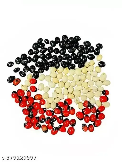 Tri colour  rosary pea / red ,black and white kundrin mani/ Lakshmi devi ,Saraswathi devi  and ma kali devi blessings seeds/pooja seeds/ pack of 21 seeds ( black -5, white -5, red and black - 11)