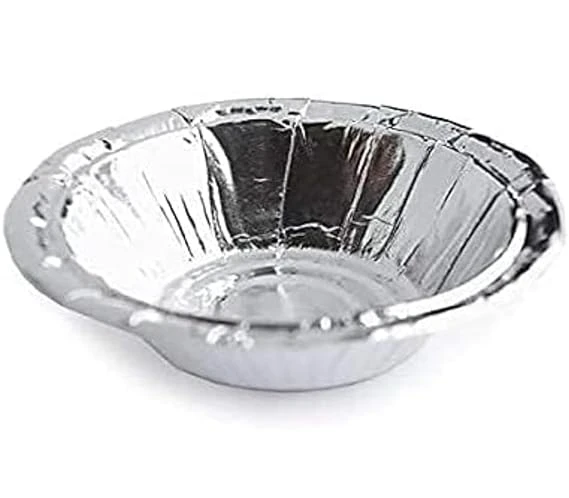 Aremb Aluminium Foil Paper Solid Disposal Serving Bowl Dona Katori Silver - Donnai/Thonnai - Tart Moud 4 inch Pack of 100