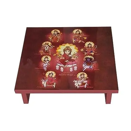 REDSL Chowki for Sri Nava Shakti Durga Roop Wooden Pooja Chowki Vastu Traditional | Spiritual | Durable Perfect Decorative for Chowki Pooja Manai | manakattai at Home | Festivals | Gifts (6X6Inch)-Pac