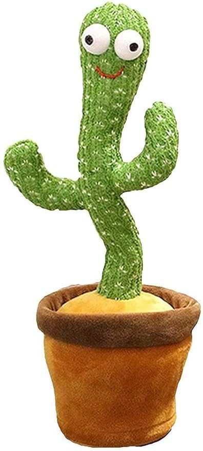 Dancing Cactus Talking Plush Toy with Singing & Recording Function - Repeat What You Say - Pack of 1, Rechargeable Cable Included