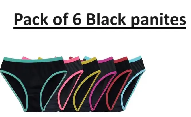 Women Cotton Blend Black hipster panty pack of 6